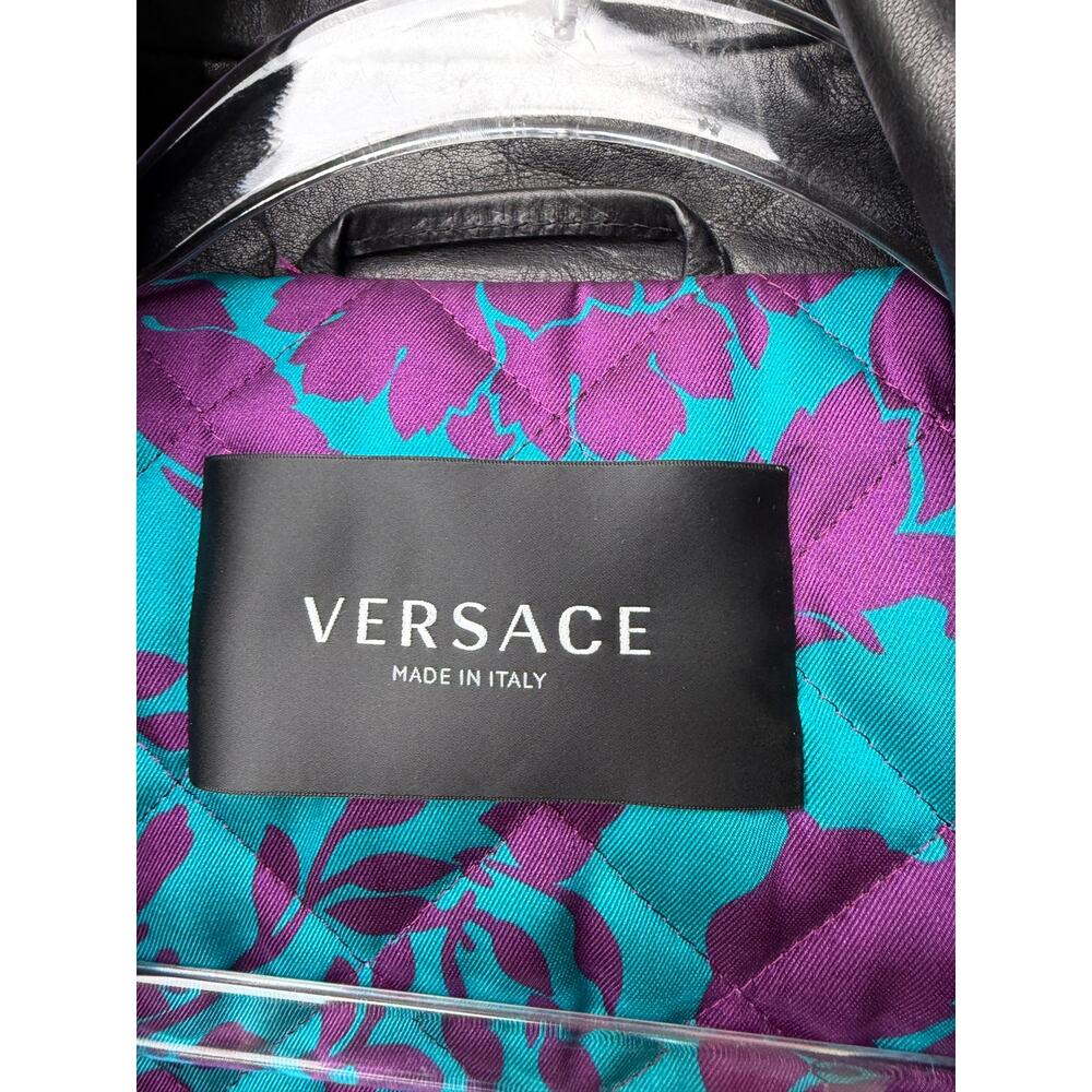 Versace Black Leather Moto Biker Jacket Men L - Picture 10 of 16
